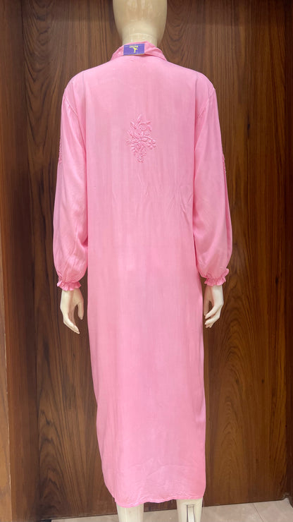 Baby Pink Shirt-Style Embroidered Kurta