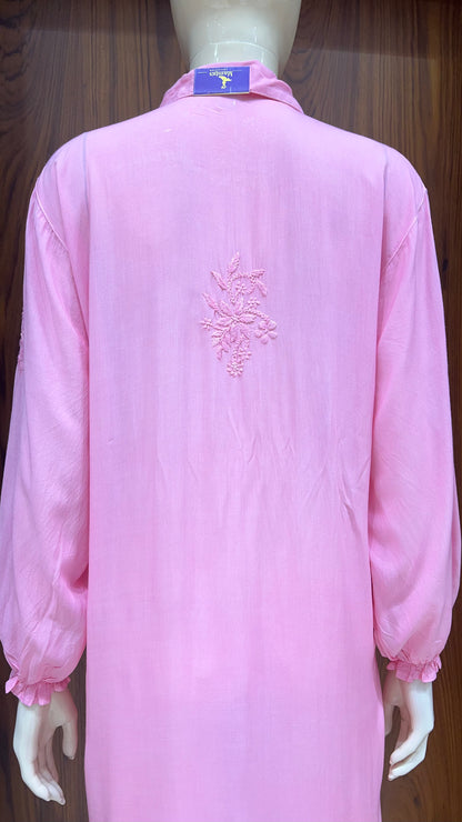 Baby Pink Shirt-Style Embroidered Kurta