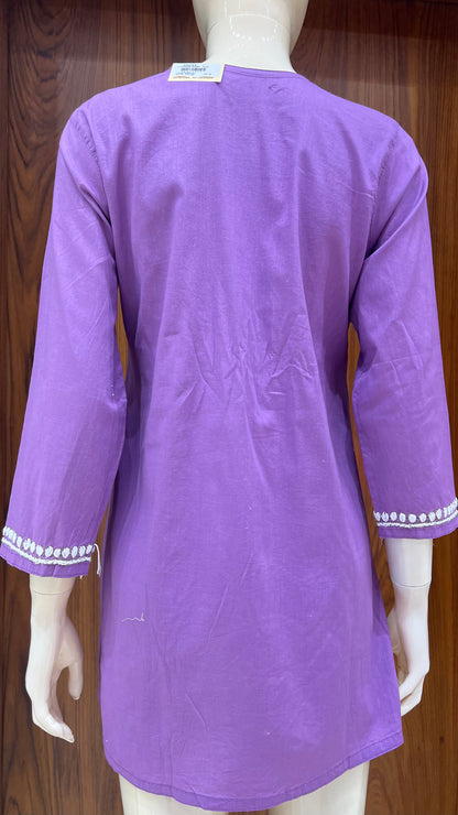 Royal Purple Floral Embroidered Straight Kurti with 3/4th Sleeves