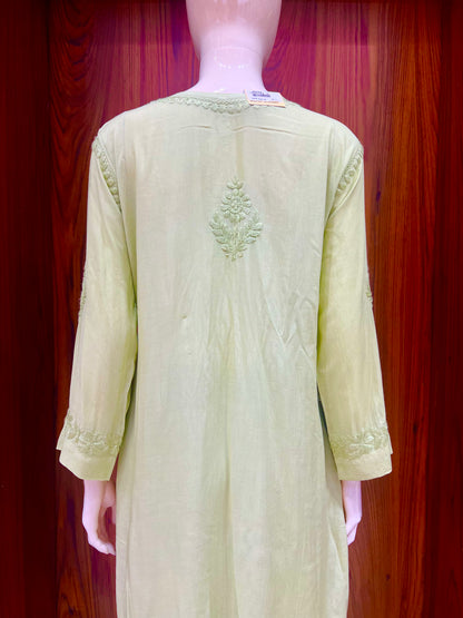 Pastel Green Self-Embroidered Kurta Set with Floral Motifs