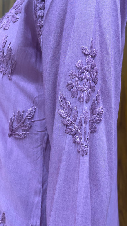 Mauve Self-Embroidered Kurta Set with Floral Detailing