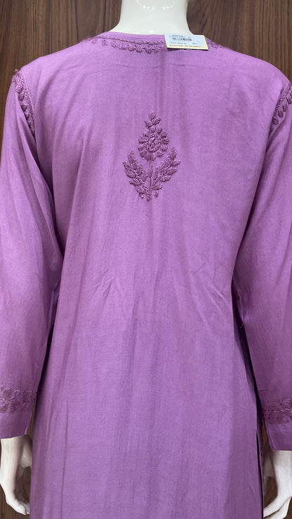 Mauve Self-Embroidered Kurta Set with Floral Detailing