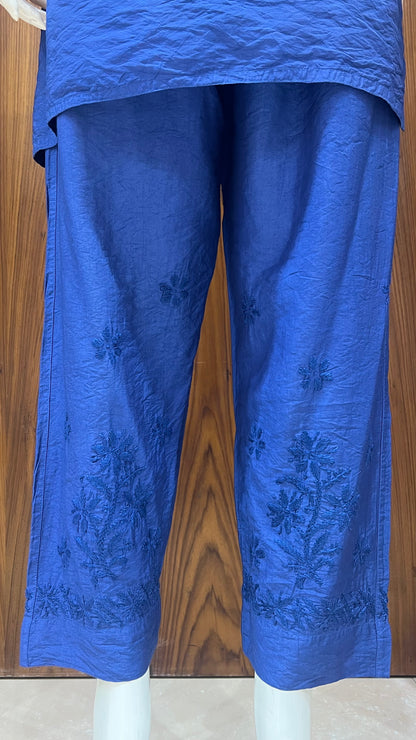 Royal Blue Self-Embroidered Kurta Set with Floral Detailing