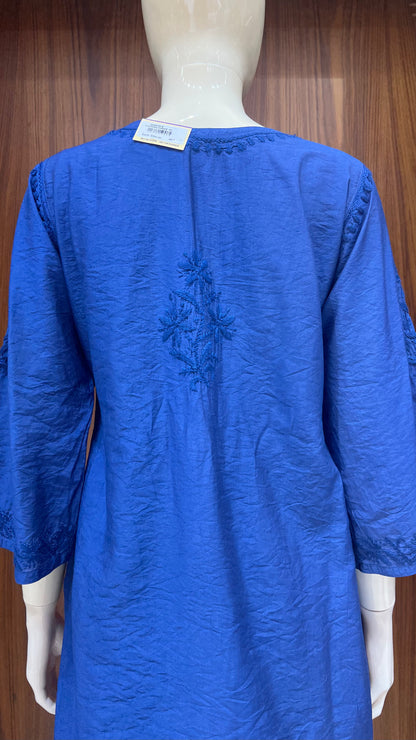 Royal Blue Self-Embroidered Kurta Set with Floral Detailing
