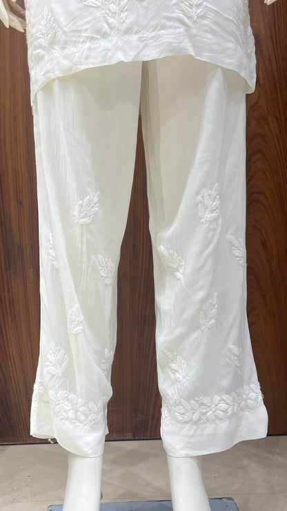 Off-White Self-Embroidered Co-ord Set with Floral Detailing