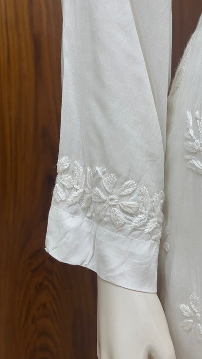 Off-White Self-Embroidered Co-ord Set with Floral Detailing