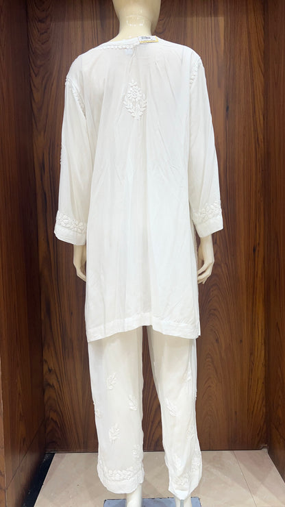 Off-White Self-Embroidered Co-ord Set with Floral Detailing