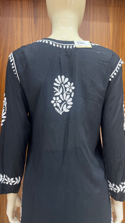 Black Co-ord Set with White Floral Embroidery and Straight Pants