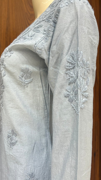 Grey Floral Embroidered Kurta Set