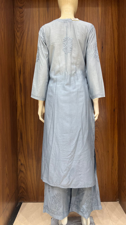 Grey Floral Embroidered Kurta Set