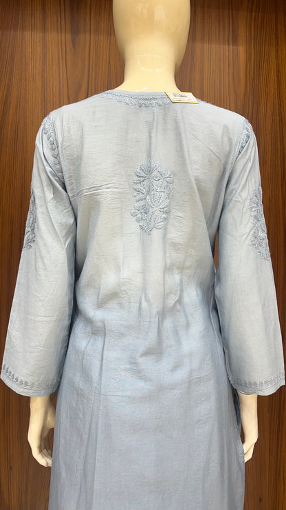 Grey Floral Embroidered Kurta Set