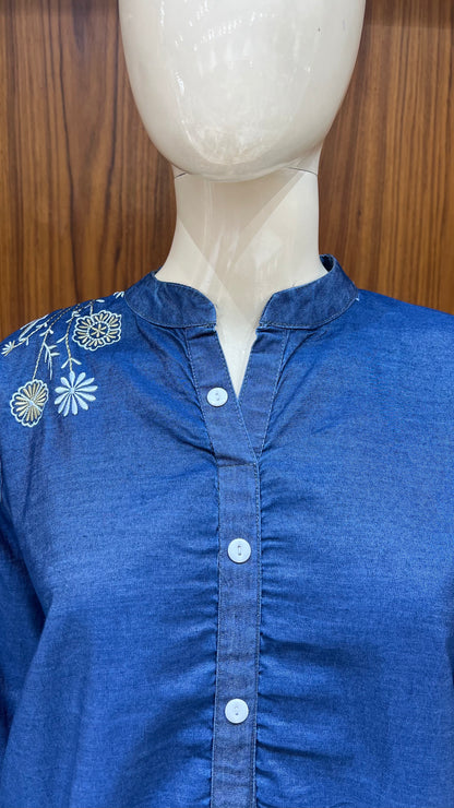 "Denim Dandelion" - Embroidered Denim Peplum Co-ord Set