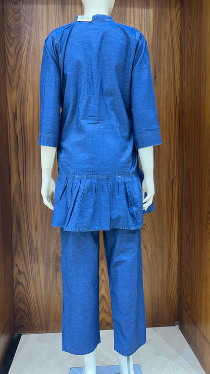 "Denim Dandelion" - Embroidered Denim Peplum Co-ord Set