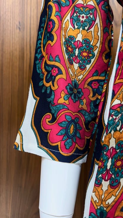 Ivory Multi-Colored Mughal Motif Co-ord Set with Border Detailing