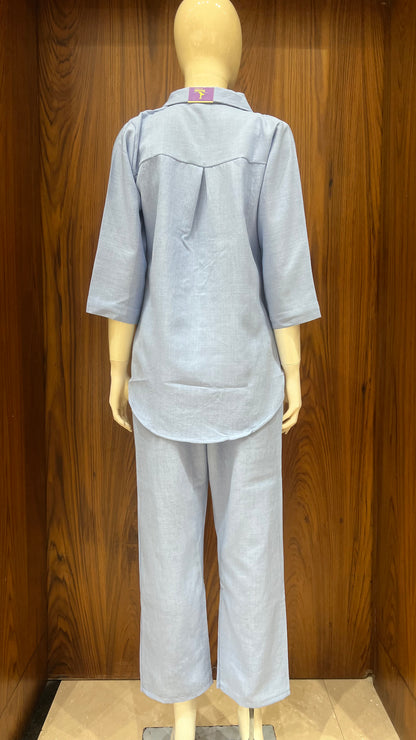 "Azure Fern" - Embroidered Linen Co-ord Set