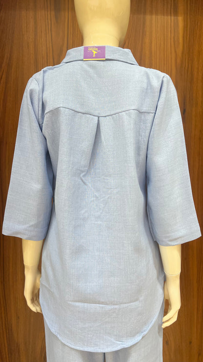 "Azure Fern" - Embroidered Linen Co-ord Set