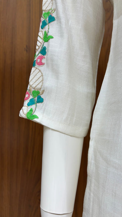 "Ivory Bloom" - Floral Embroidered Linen Co-ord Set