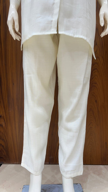 "Ivory Bloom" - Floral Embroidered Linen Co-ord Set