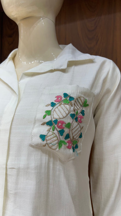 "Ivory Bloom" - Floral Embroidered Linen Co-ord Set