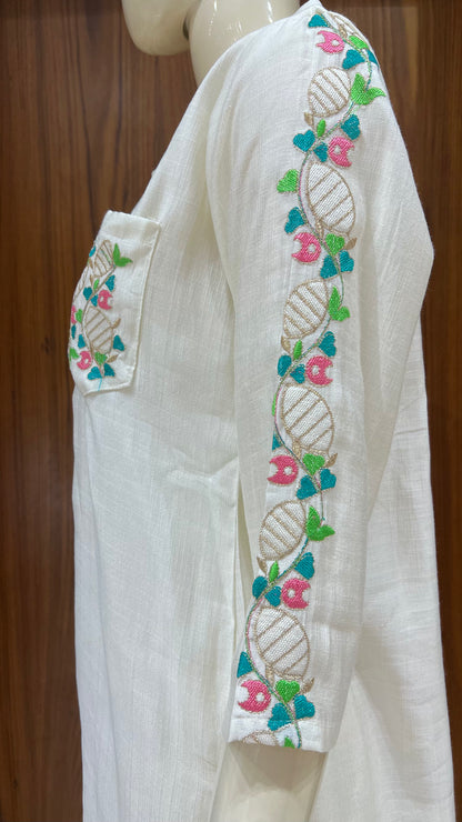 "Ivory Bloom" - Floral Embroidered Linen Co-ord Set