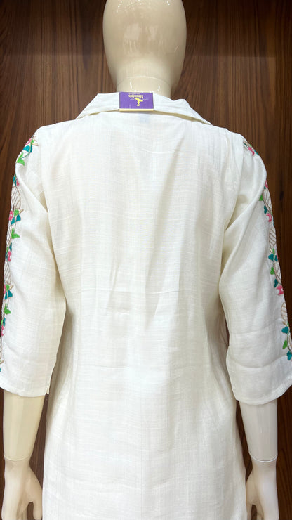 "Ivory Bloom" - Floral Embroidered Linen Co-ord Set