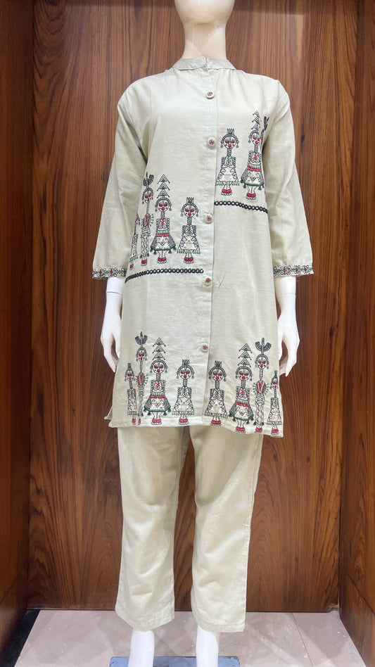 "Tribal Lore" - Folk Art Embroidered Khadi Cord Set