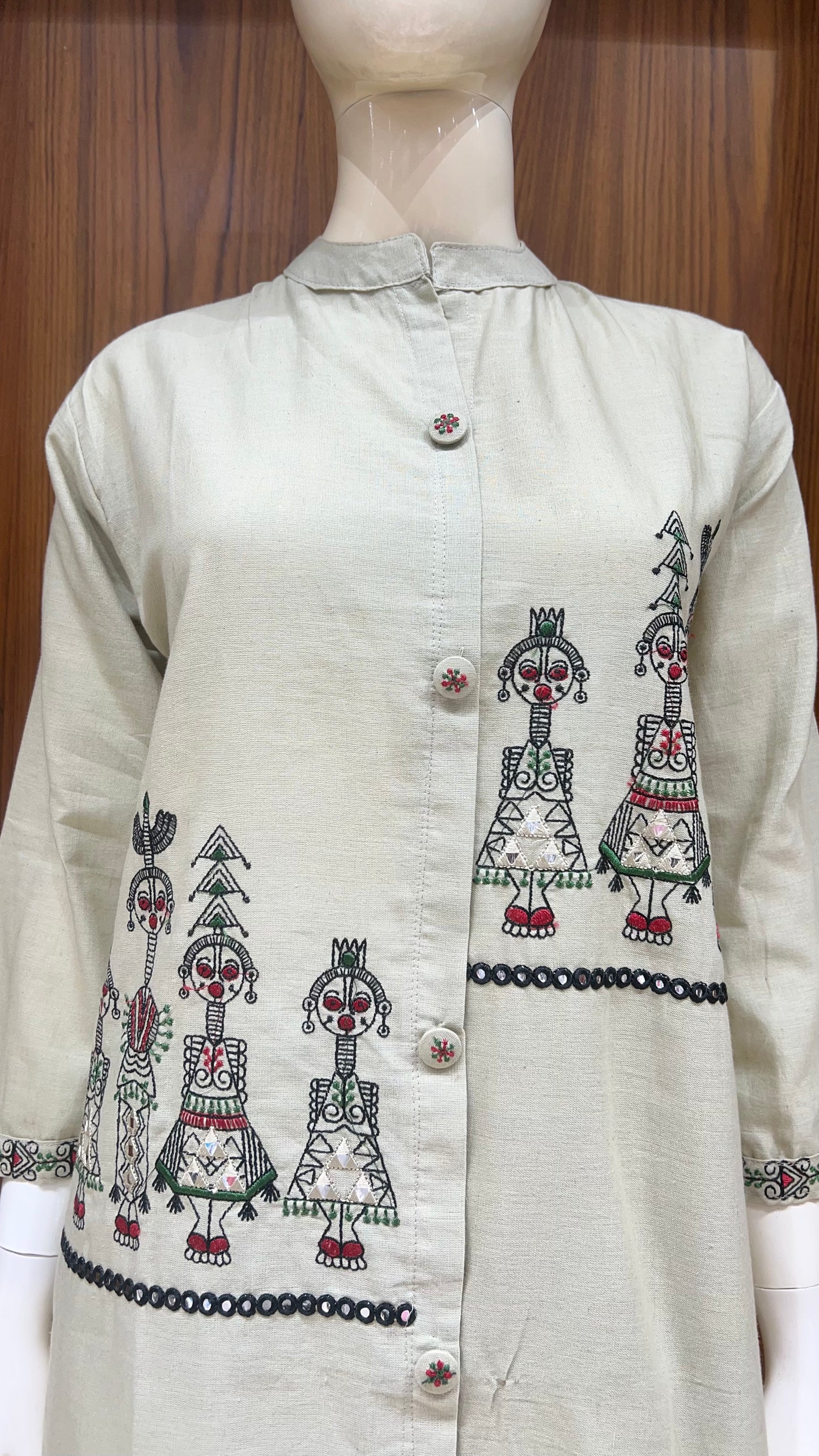 "Tribal Lore" - Folk Art Embroidered Khadi Cord Set