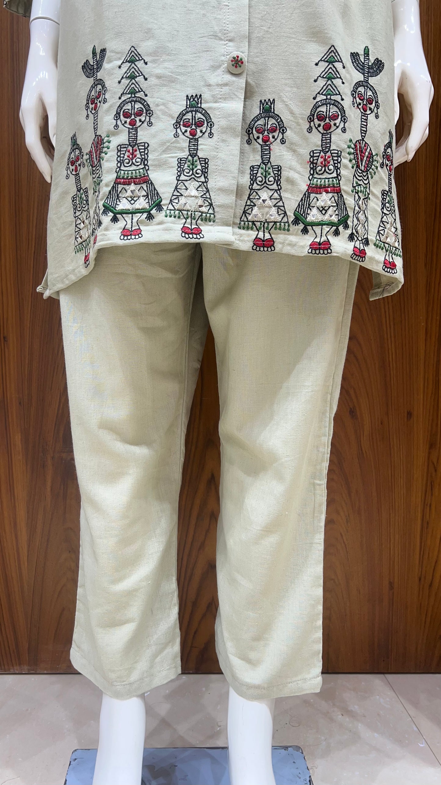 "Tribal Lore" - Folk Art Embroidered Khadi Cord Set