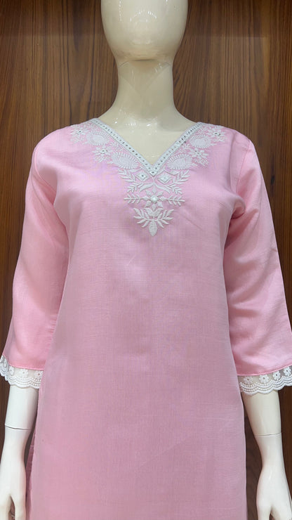 "Rose Petal" - Elegant Pink Embroidered Cord Set