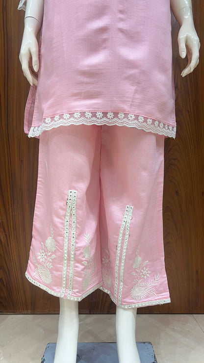 "Rose Petal" - Elegant Pink Embroidered Cord Set