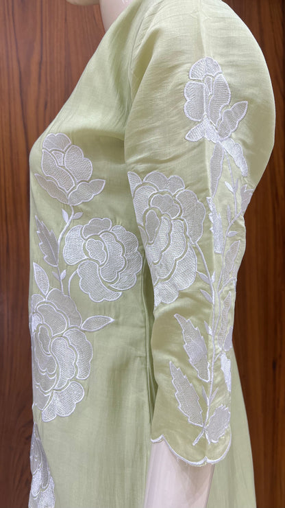 "Pista Rosette" - Pista Green Floral Applique Kurta Set
