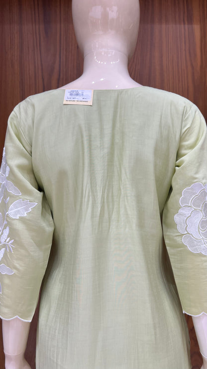 "Pista Rosette" - Pista Green Floral Applique Kurta Set