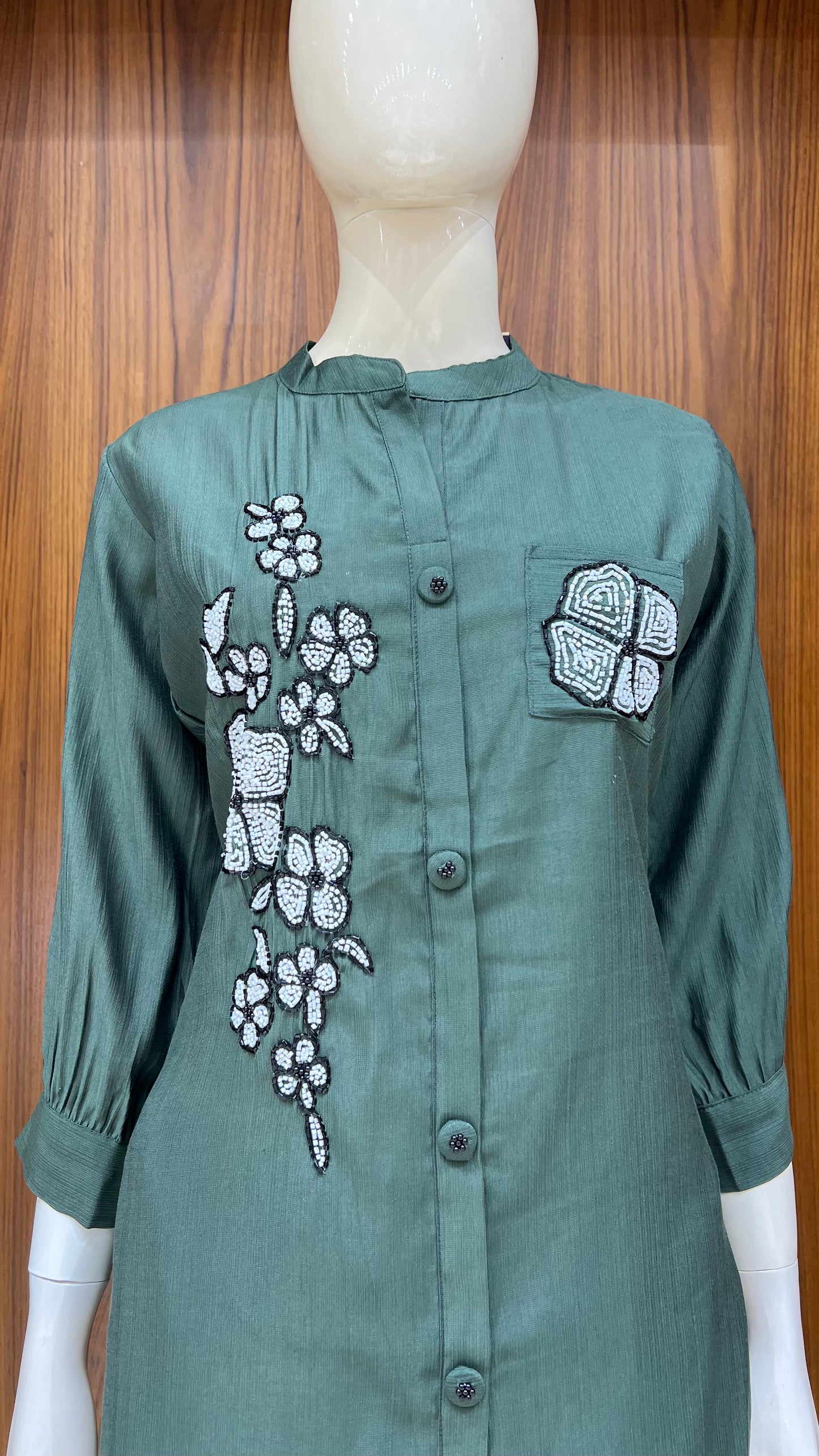 "Urban Bloom" - Teal Green Applique & Beaded Co-ord Set