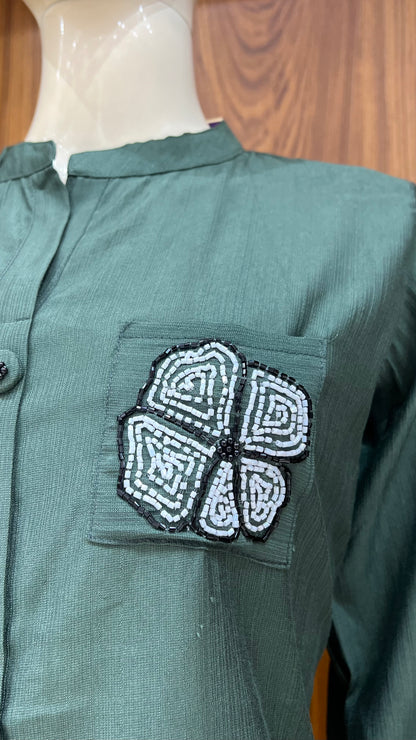 "Urban Bloom" - Teal Green Applique & Beaded Co-ord Set