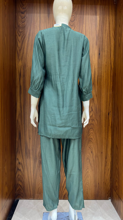 "Urban Bloom" - Teal Green Applique & Beaded Co-ord Set