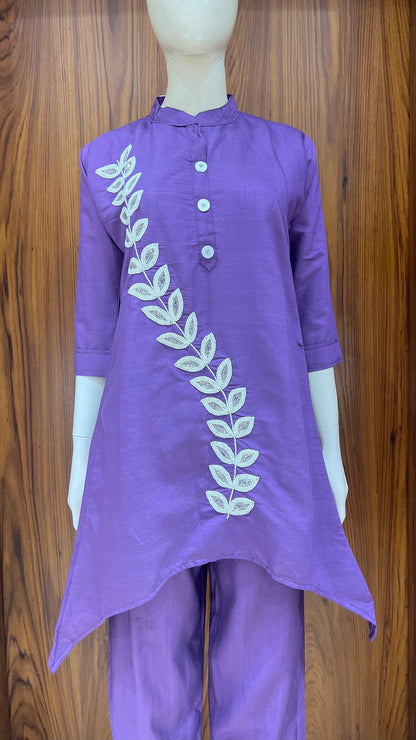 "Violet Vine" - Asymmetrical Embroidered Co-ord Set