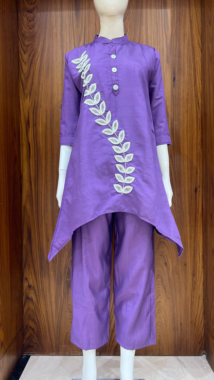 "Violet Vine" - Asymmetrical Embroidered Co-ord Set
