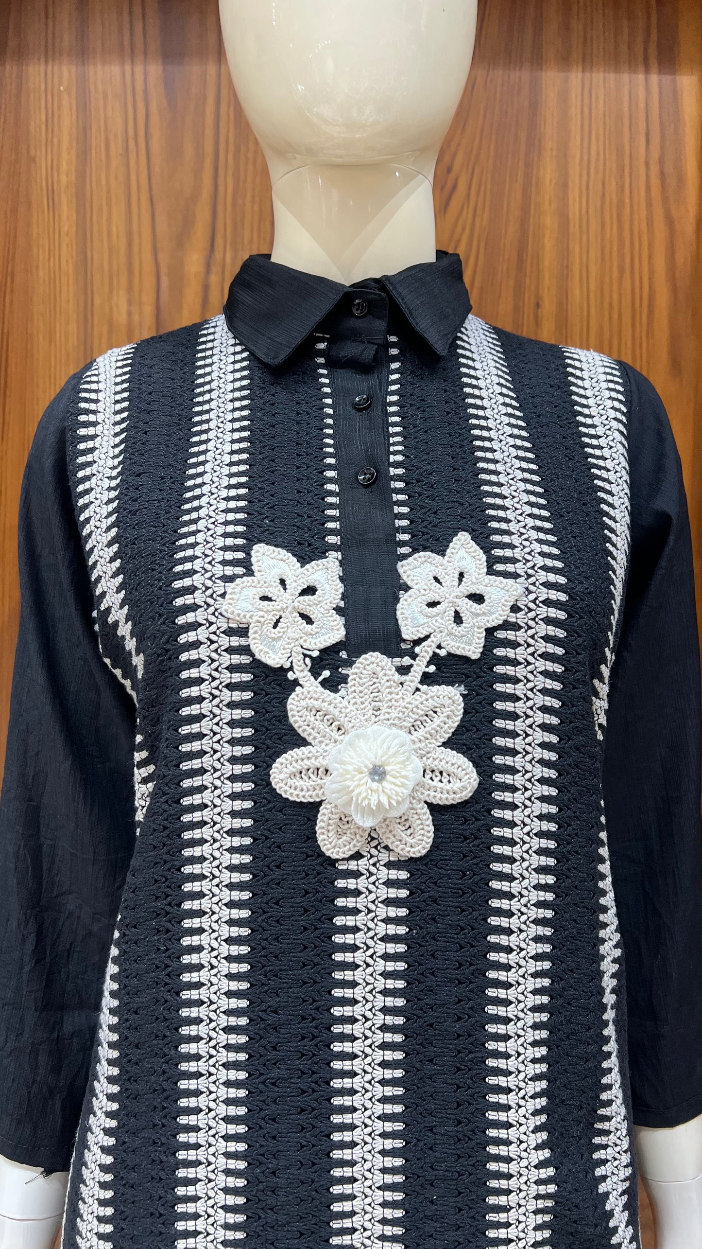 "Monochrome Bloom" - 3D Floral Applique Co-ord Set