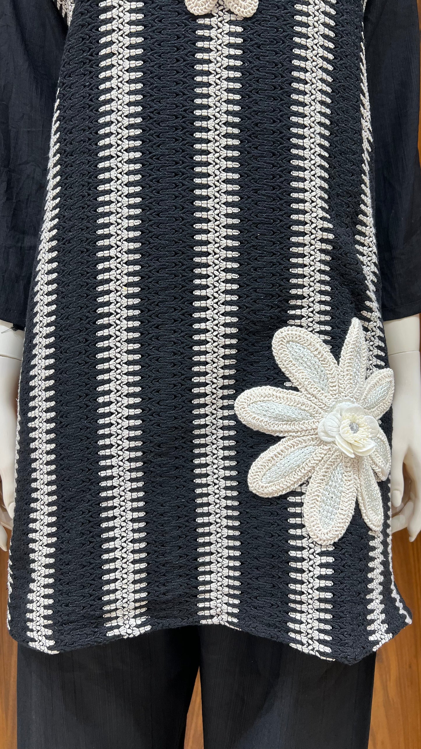 "Monochrome Bloom" - 3D Floral Applique Co-ord Set