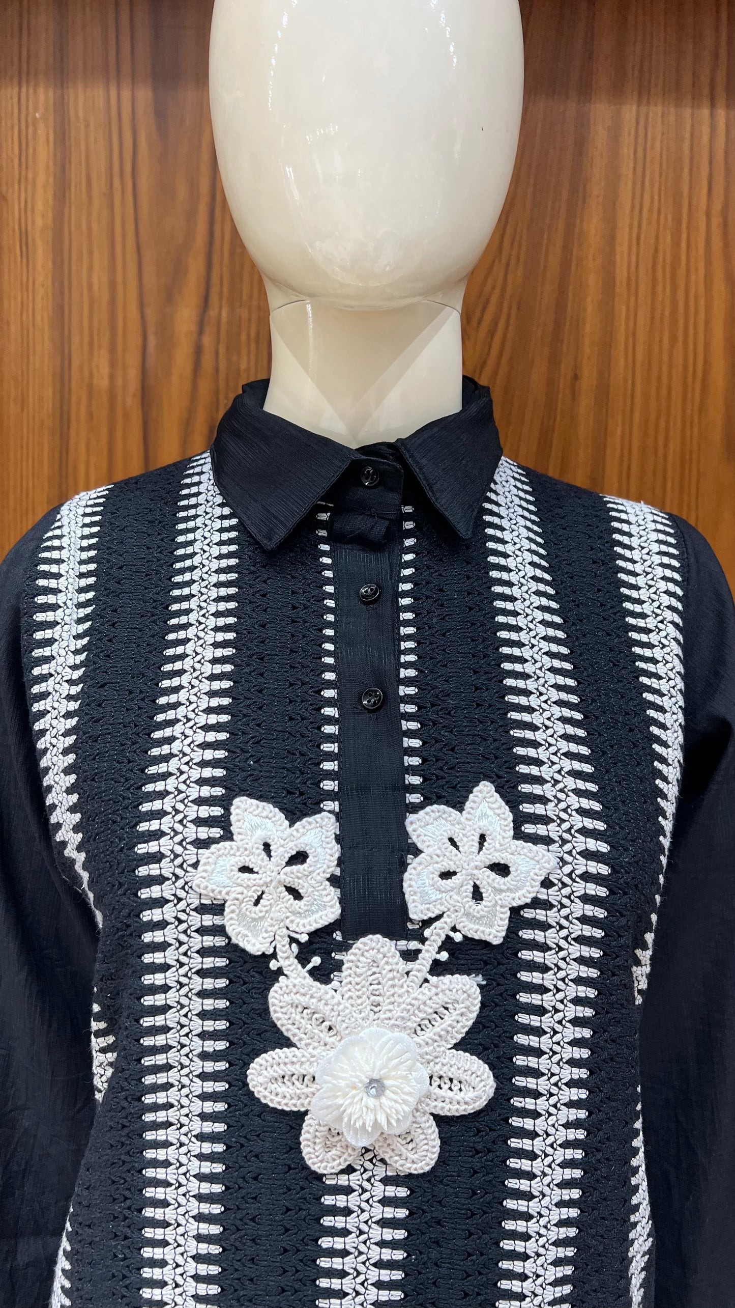 "Monochrome Bloom" - 3D Floral Applique Co-ord Set