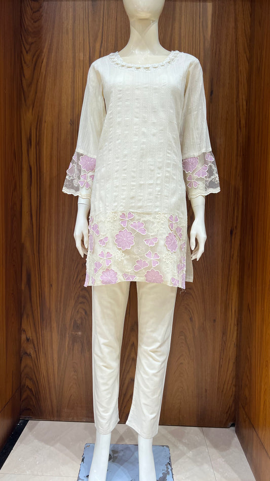 "Lilac Bloom" - Organza Floral Applique Cord Set