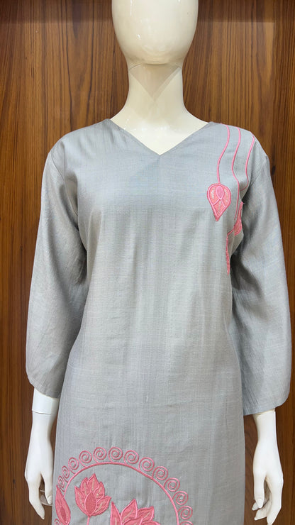 "Serene Lotus" - Grey & Pink Embroidered Co-ord Set