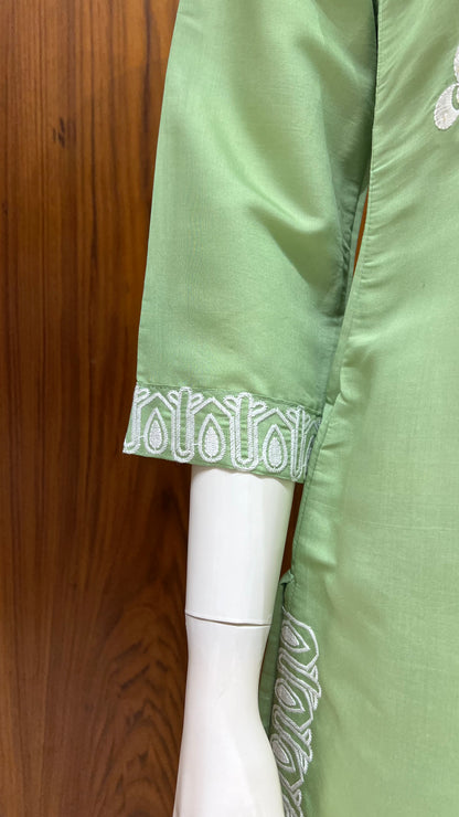 "Sage Bloom" - Floral Applique & Cutwork Co-ord Set