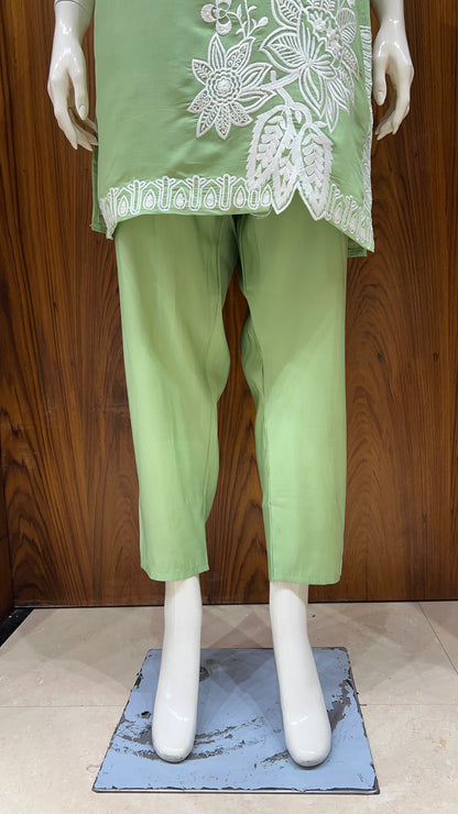 "Sage Bloom" - Floral Applique & Cutwork Co-ord Set