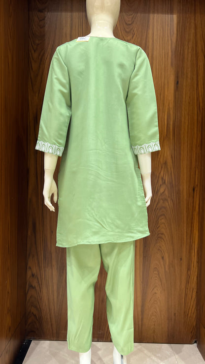 "Sage Bloom" - Floral Applique & Cutwork Co-ord Set