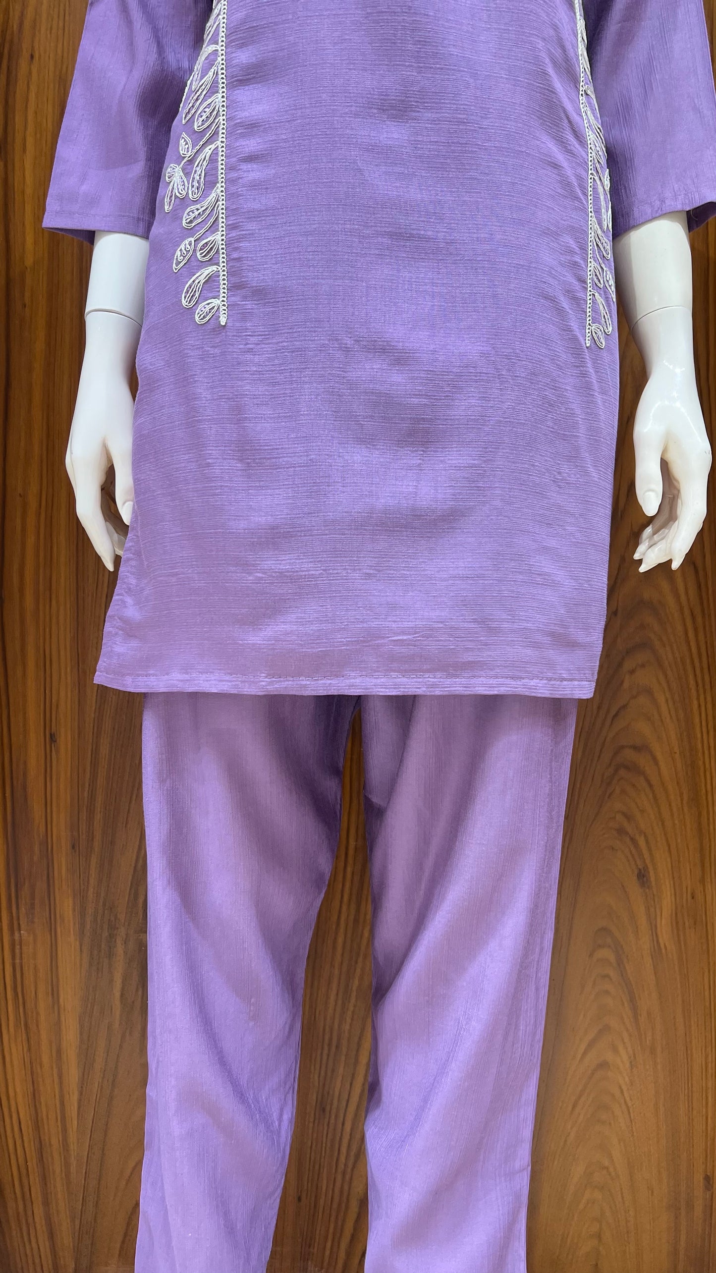 "Lavender Bloom" - Artistically Embroidered Silk Co-ord Set