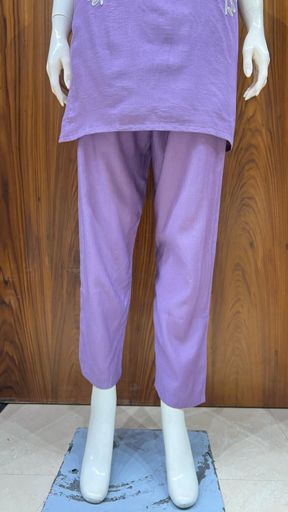 "Lavender Bloom" - Artistically Embroidered Silk Co-ord Set