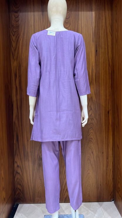 "Lavender Bloom" - Artistically Embroidered Silk Co-ord Set