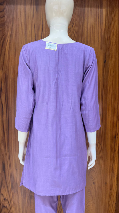 "Lavender Bloom" - Artistically Embroidered Silk Co-ord Set