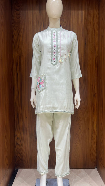 "Mint Mirage" - Mirror Work & Tassel Embellished Cord Set